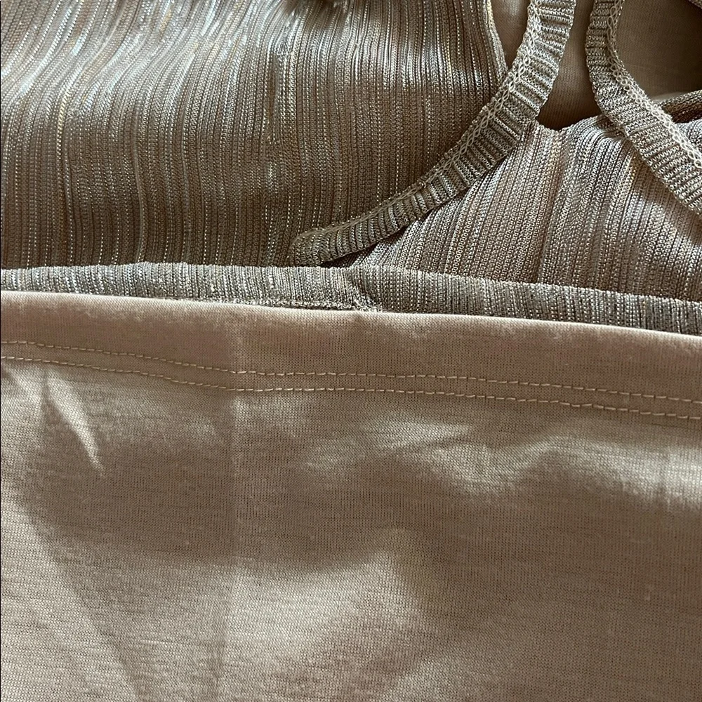 JOIE rose gold shimmer metallic pleated smocked sleeve peasant top size medium